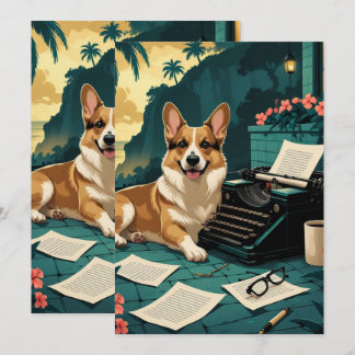 Invitación Perro Corgi con pelaje brillante y una máquina de
