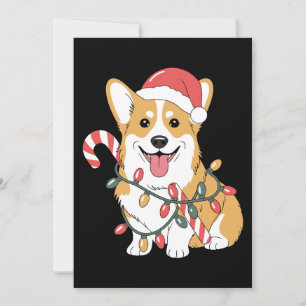 Invitación Perro Corgi de Navidad Sombrero de Santa Luces Cañ
