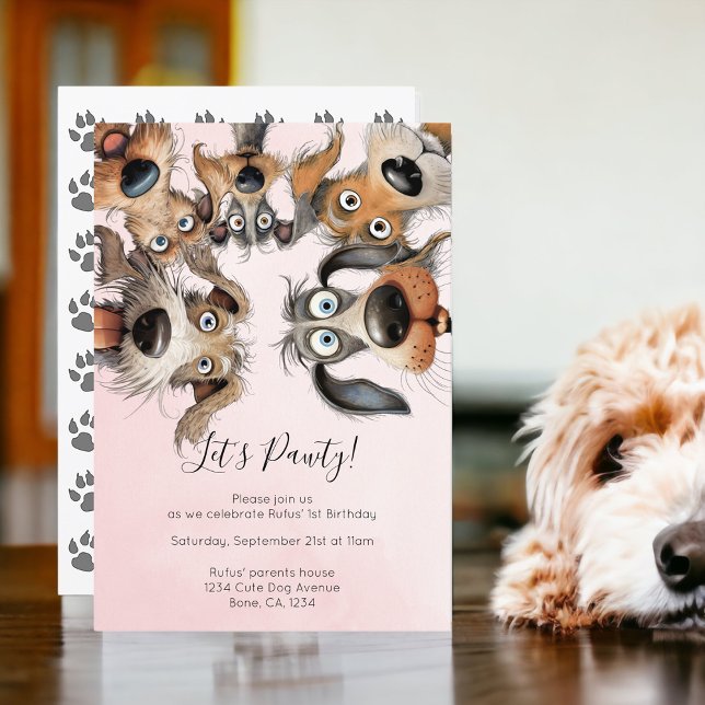 Invitación Perro Cumpleaños Pawty Cute Personalizado (Dog Birthday Pawty Cute Personalized Invitations from Ricaso. Pet birthday party invite)