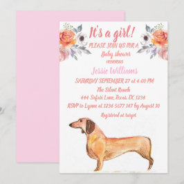 Invitación Perro Cute Dachshund Floral Lechadora Rosa Niña