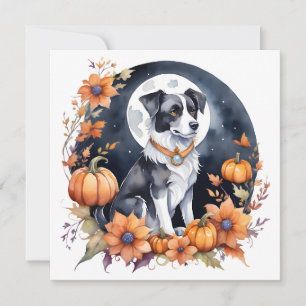 Invitación Perro Cute Halloween Floral Moon Canine Lover