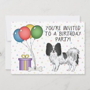 Invitación Perro Cutto De Papillón Blanco Y Negro - Cumpleaño
