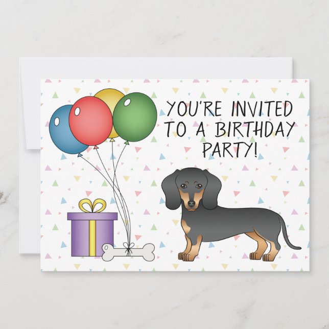 Invitación Perro Dachshund Pelo Corto Negro y Castaño - Cumpl (Anverso)