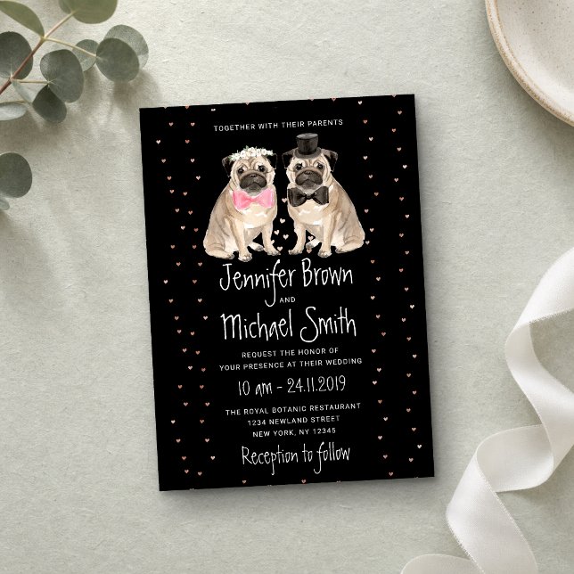Invitación Perro de bodas Pug negro (Subido por el creador)