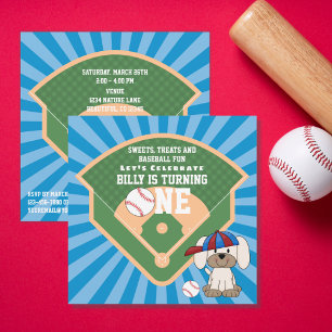 Invitación Perro de cachorro de beisbol lindo primer cumpleañ