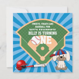 Invitación Perro de cachorro de beisbol lindo primer cumpleañ