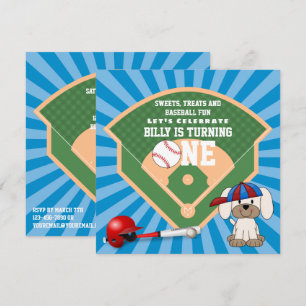 Invitación Perro de cachorro de beisbol lindo primer cumpleañ