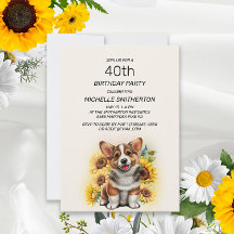 Perro de Corgi Cute Sunflower 40 cumpleaños