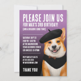 Invitación Perro de Corgi de Moda Cuidada con Beret y Bandana
