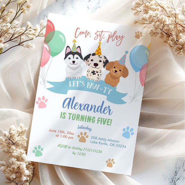 Invitación Perro de cumpleaños colorido pastel vamos a pawty (Subido por el creador)