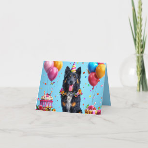 Invitación Perro de cumpleaños con pastel y globos
