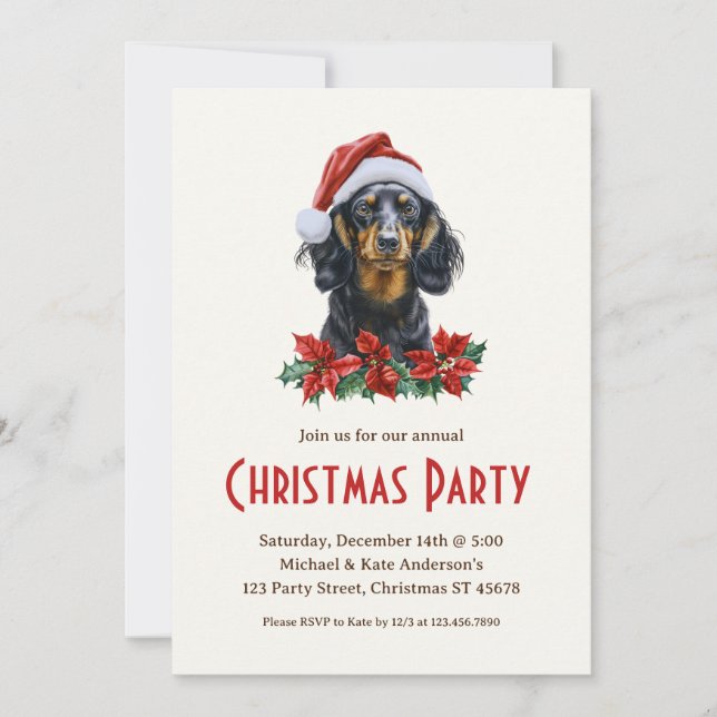 Invitación Perro de Dachshund en un Fiesta de Navidades de Sa (Anverso)