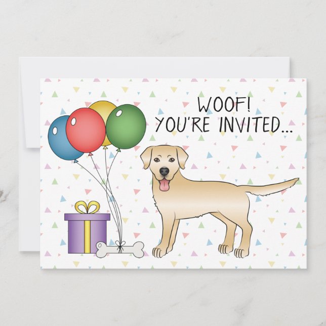 Invitación Perro de dibujo del Labrador Amarillo - Cumpleaños (Anverso)