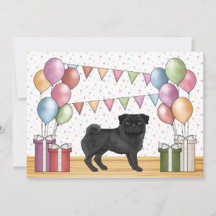 Invitación Perro de dibujos animados Pug negro Cumpleaños Col