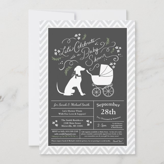 Invitación Perro de Greyhound Baby Shower Género neutro (Anverso)