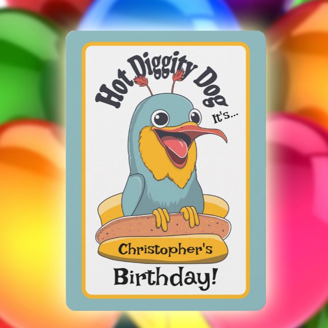 Invitación Perro de la Dignidad Caliente Crazy Bird Kid Fiest (Crazy hot dog bird kids birthday party invitation)