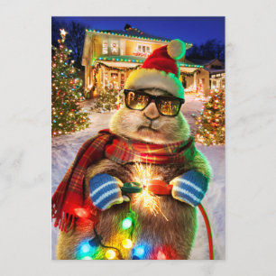 Invitación Perro de la Pradera con Luces de Navidad