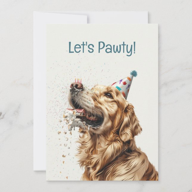 Invitación Perro de la recuperación dorada del cumpleaños (Anverso)