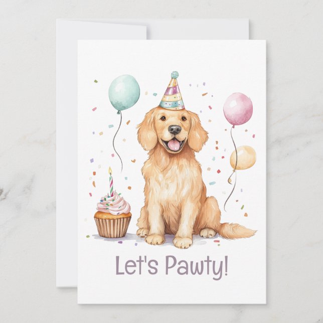 Invitación Perro de la recuperación dorada del cumpleaños (Anverso)
