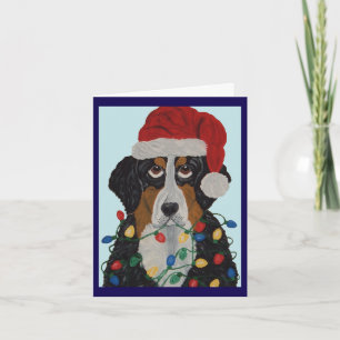 Invitación Perro de montaña bernés enredado en luces de Navid