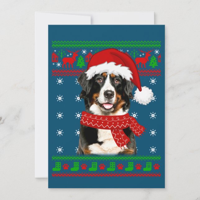 Invitación Perro de montaña de Berna suéter feo Navidad cacho (Anverso)