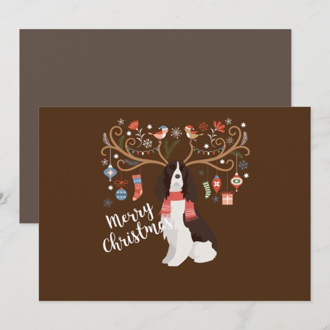Invitación Perro de Navidad Reno Inglés Springer Spaniel (Anverso / Reverso)