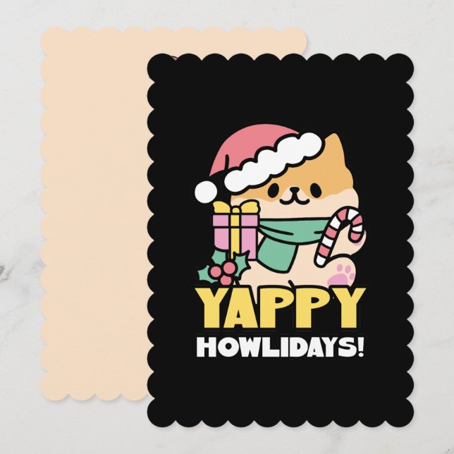 Invitación Perro de Navidades Cuadros - Yappy Howlidays (Anverso / Reverso)