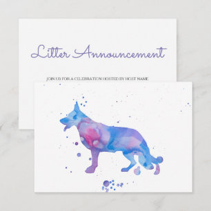 Invitación Perro de pastor alemán acuarela púrpura azul