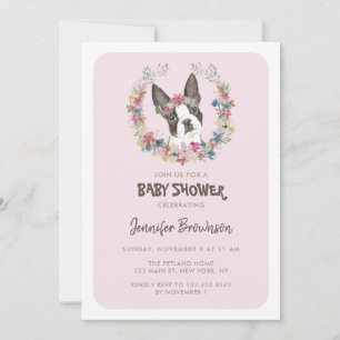 Invitación Perro de patas de Boston Terrier marco rosa