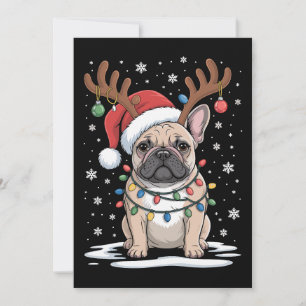 Invitación Perro de Reno de Bulldog Francés de Navidad Luces