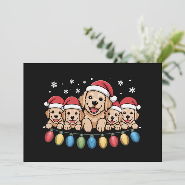Invitación Perro divertido de Navidad Retriever dorado cachor (Anverso de pie)