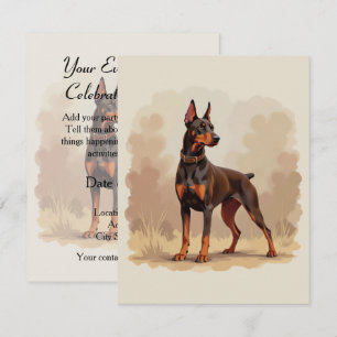 Invitación Perro Doberman Pinscher Marrón Óxido Rojo
