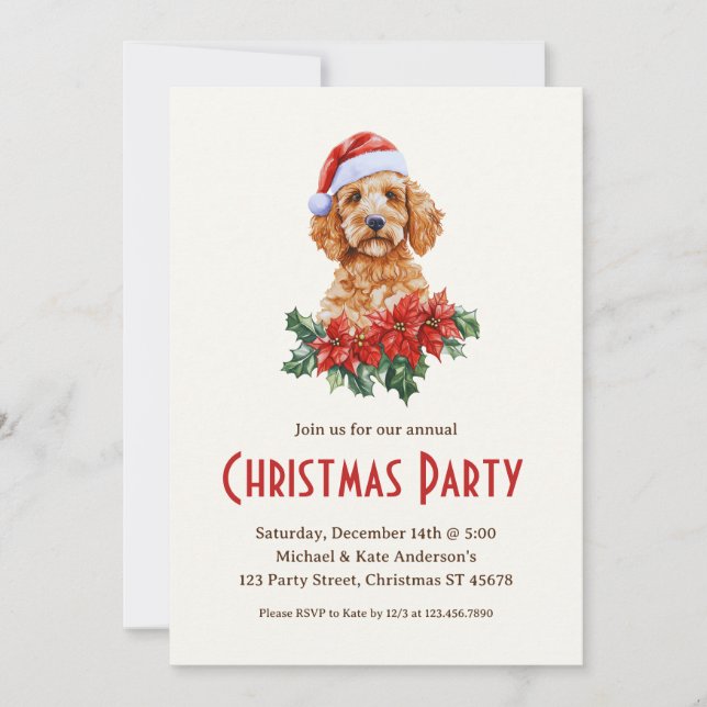 Invitación Perro dorado en un Fiesta de Navidades de Santa Ha (Anverso)