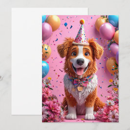 Invitación Perro Feliz Celebrando Cumpleaños