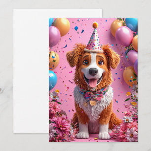 Invitación Perro Feliz Celebrando Cumpleaños