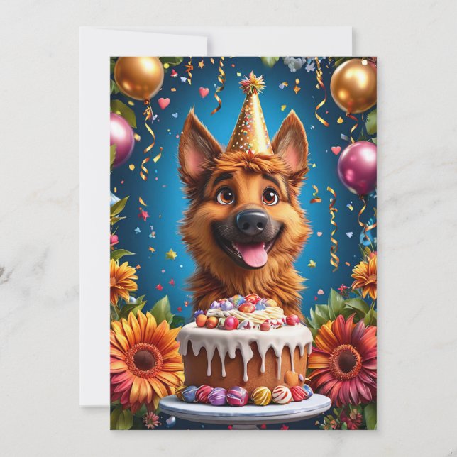 Invitación Perro feliz celebrando el cumpleaños (Anverso)