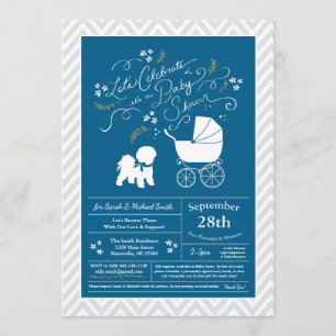Invitación Perro frito bichón niño Baby Shower azul