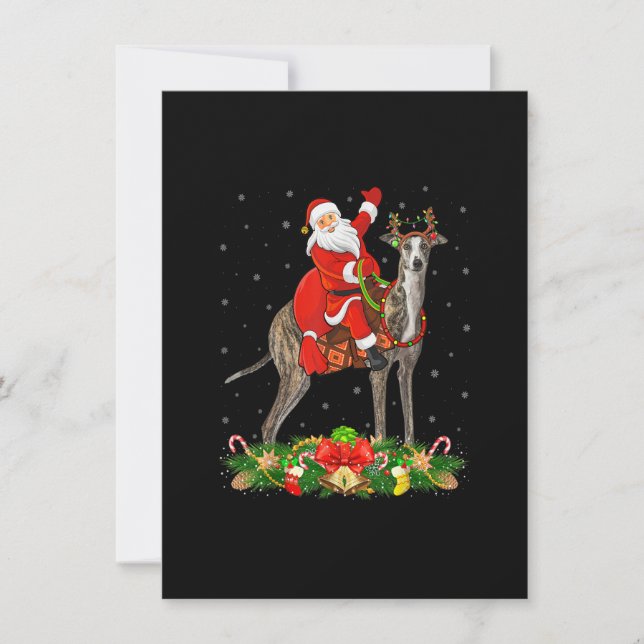 Invitación Perro Galgo Navidad Divertido Santa Cabalgando Gal (Anverso)