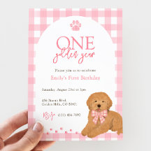 Perro Goldendoodle Rosa Un Año Dorado cumpleaños