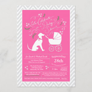 Invitación Perro Greyhound Chica Baby Shower Rosa