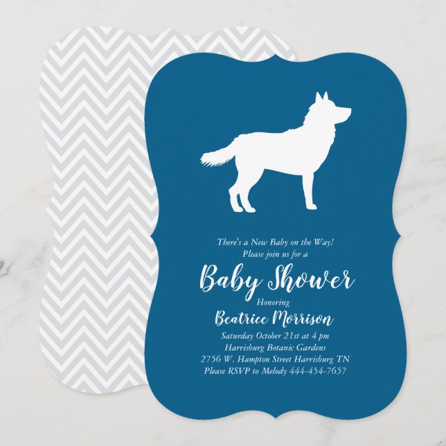 Invitación Perro Husky Siberiano Baby Shower Blue Boy (Anverso / Reverso)