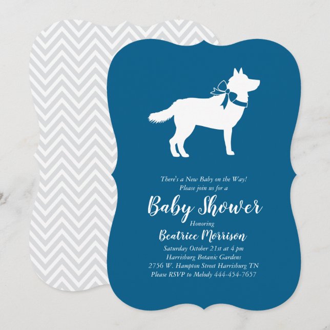 Invitación Perro Husky Siberiano Baby Shower Blue Boy (Anverso / Reverso)