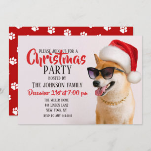 Invitación Perro inu shiba en Santa Claus gorras rojos
