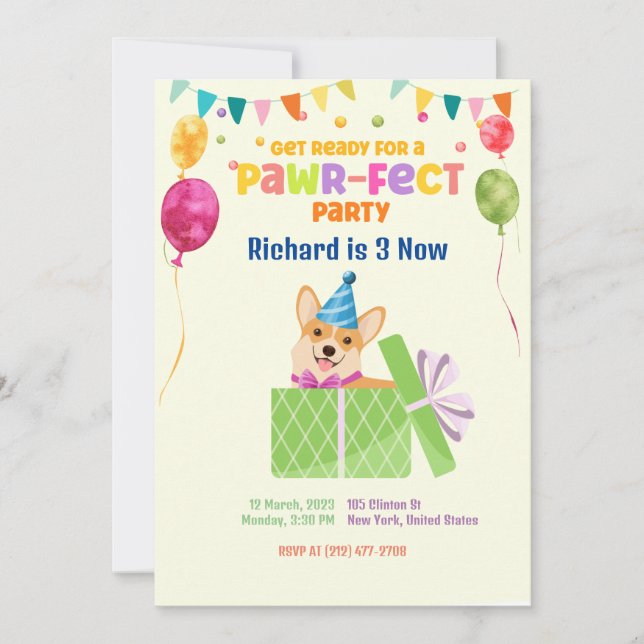 Invitación Perro lindo cachorro fiesta de cumpleaños de un ni (Anverso)