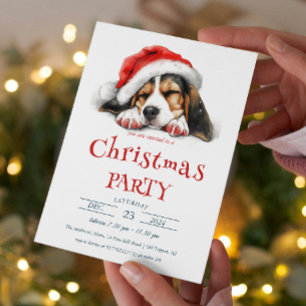 Invitación Perro lindo con Fiesta de Navidades de Santa Hat