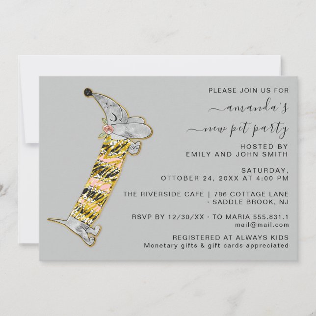 Invitación Perro lindo dulce nuevo Mascota Fiesta Fiesta Gray (Anverso)