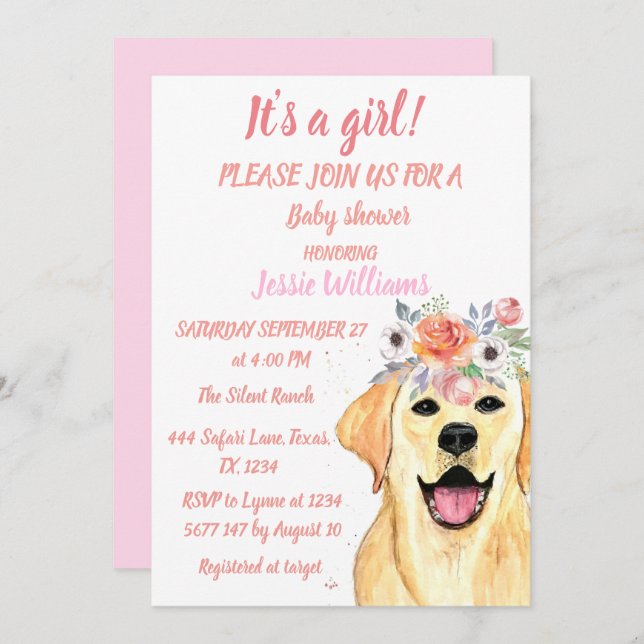 Invitación Perro lindo Labrador Animales Niño Cachorro Rosa (Anverso / Reverso)