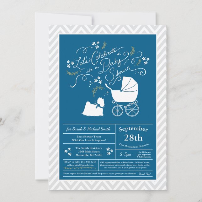 Invitación Perro maltés Baby Shower Blue Boy (Anverso)