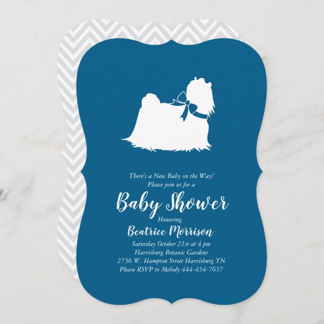 Invitación Perro maltés Baby Shower Blue Boy (Anverso / Reverso)