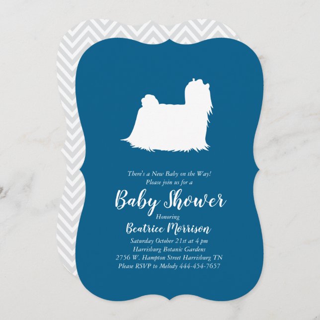 Invitación Perro maltés Baby Shower Blue Boy (Anverso / Reverso)
